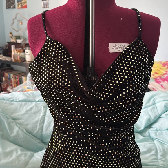 New Sparkly Cowl Neck Mini Dress - Picture 2 of 7